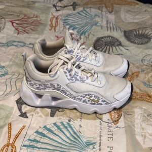 White Leopard-Accent Athletic Sneakers